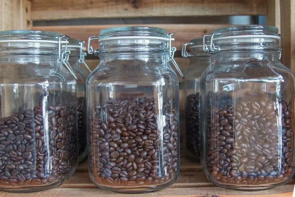 Coffee beans into a glass