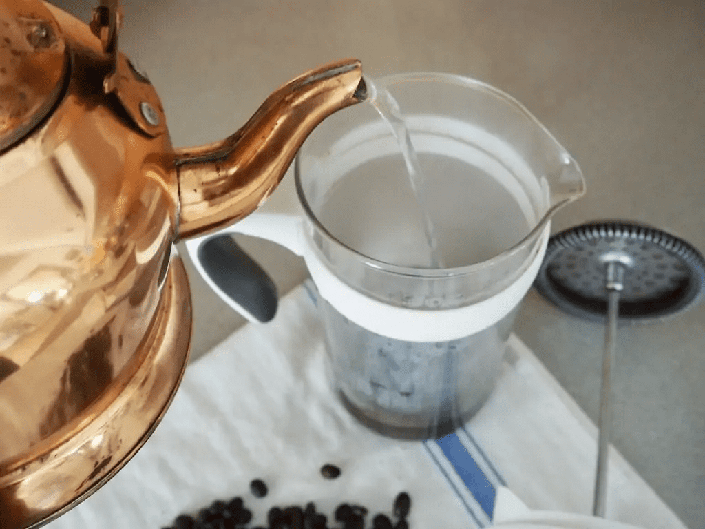 Pour water into French press